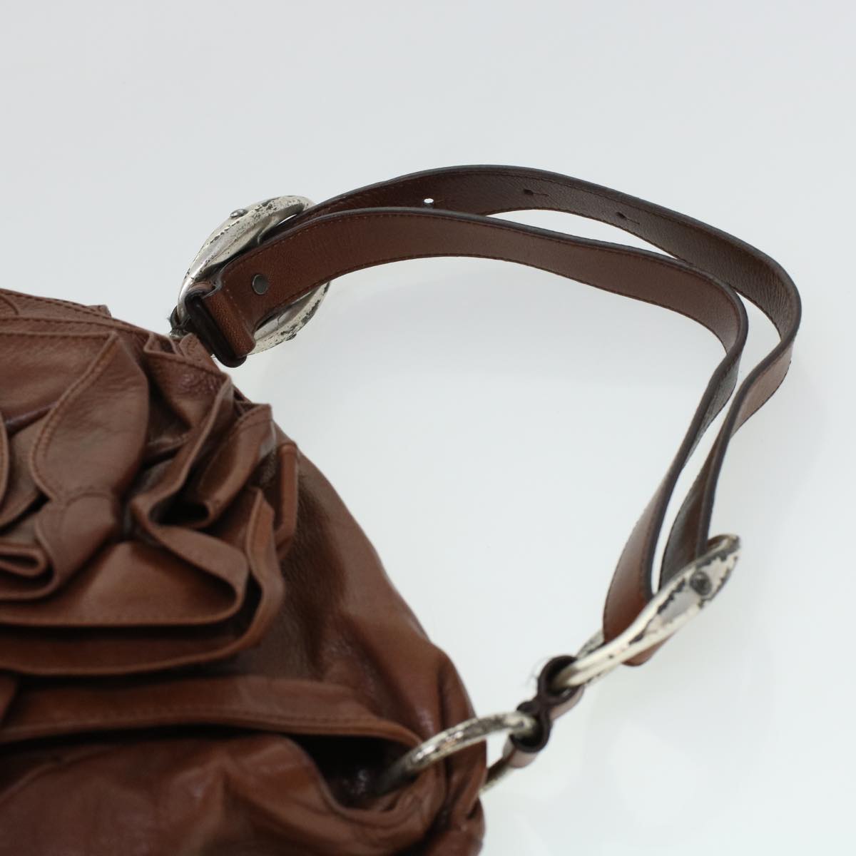 SAINT LAURENT Shoulder Bag Leather Brown 112878 Auth am4283