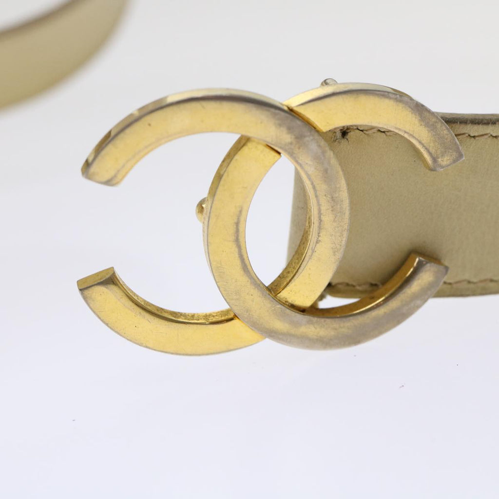 CHANEL COCO Mark Belt Leather 33.1" Beige CC Auth am4714