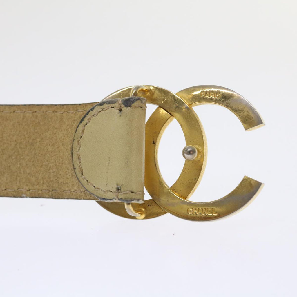 CHANEL COCO Mark Belt Leather 33.1" Beige CC Auth am4714