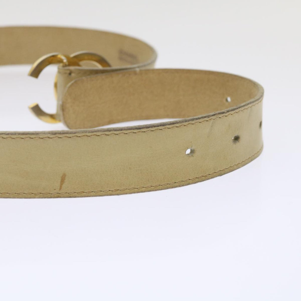 CHANEL COCO Mark Belt Leather 33.1" Beige CC Auth am4714
