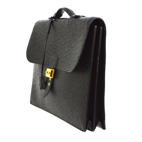 HERMES SAC A DEPECHES 41 Briefcase Hand Bag Black Ostrich