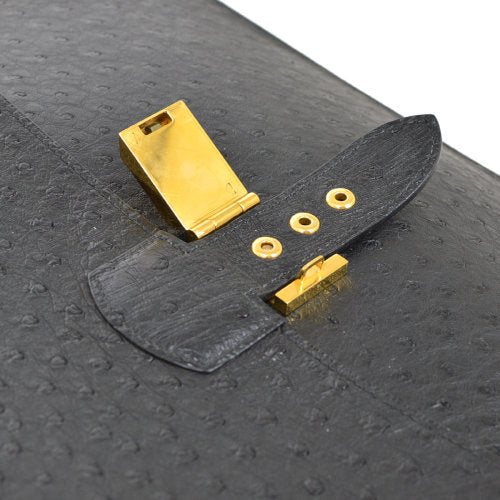 HERMES SAC A DEPECHES 41 Briefcase Hand Bag Black Ostrich