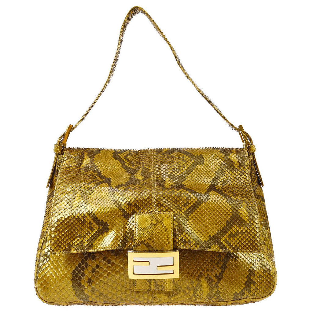 FENDI 80s Gold Python Mamma Baguette Large