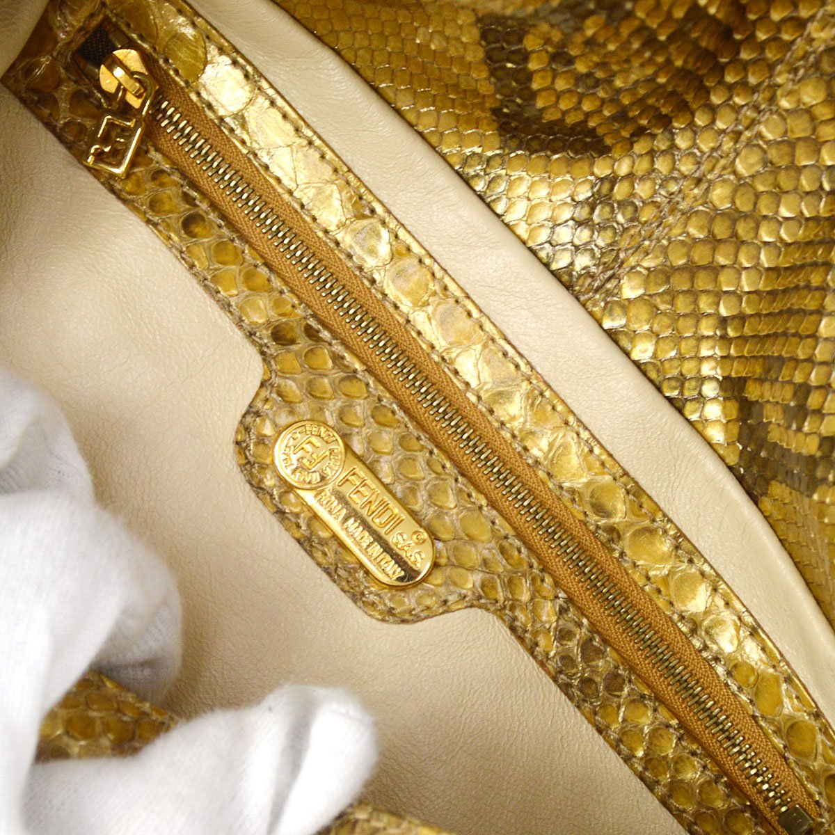 FENDI 80s Gold Python Mamma Baguette Large