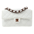 CHANEL 1997-1999 Wood Chain Classic Flap Medium White Caviar ao28840