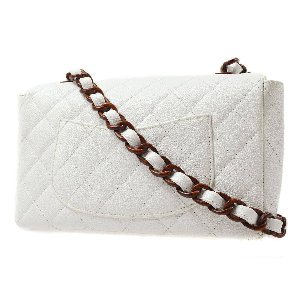 CHANEL 1997-1999 Wood Chain Classic Flap Medium White Caviar ao28840