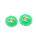 CHANEL Clip-on Earring Gold Tone Green CC Auth ar4783A