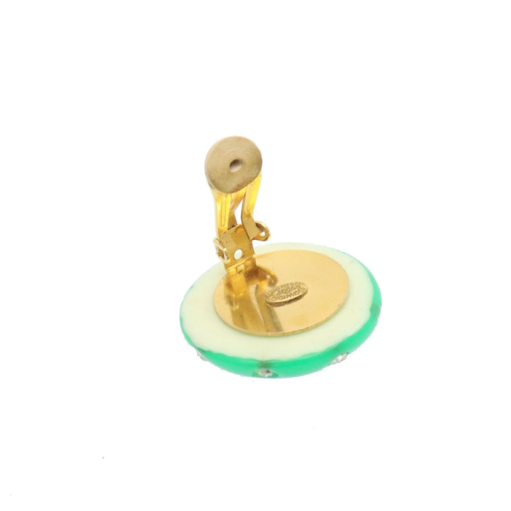 CHANEL Clip-on Earring Gold Tone Green CC Auth ar4783A