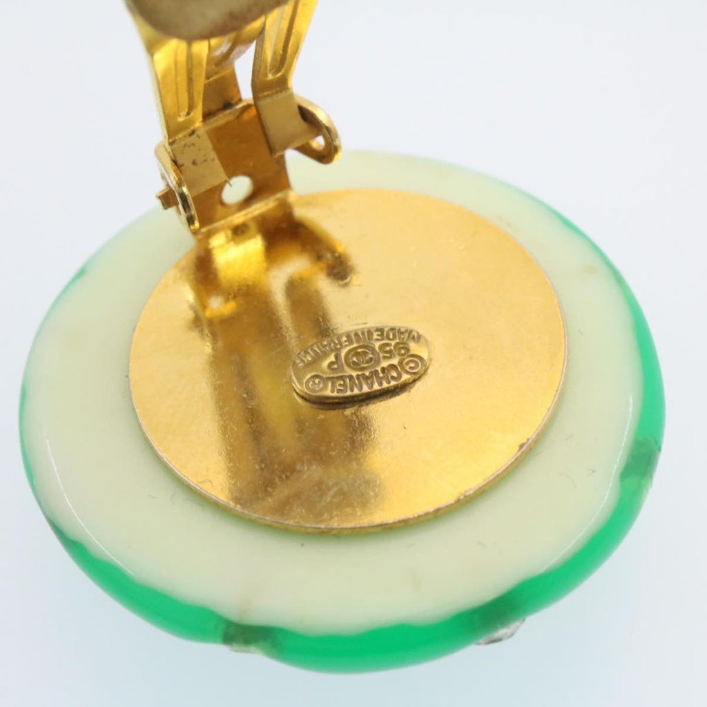 CHANEL Clip-on Earring Gold Tone Green CC Auth ar4783A
