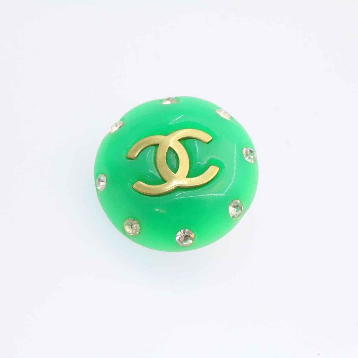 CHANEL Clip-on Earring Gold Tone Green CC Auth ar4783A