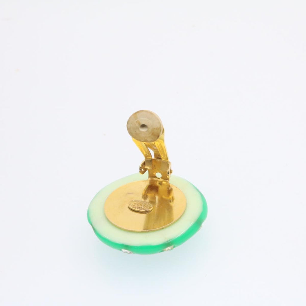 CHANEL Clip-on Earring Gold Tone Green CC Auth ar4783A