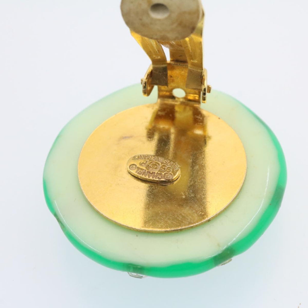CHANEL Clip-on Earring Gold Tone Green CC Auth ar4783A