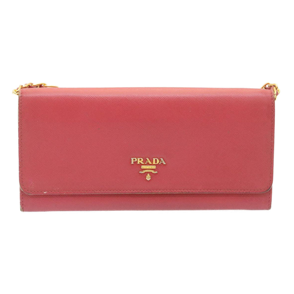 PRADA Safiano Leather Chain Wallet Pink  ar6601