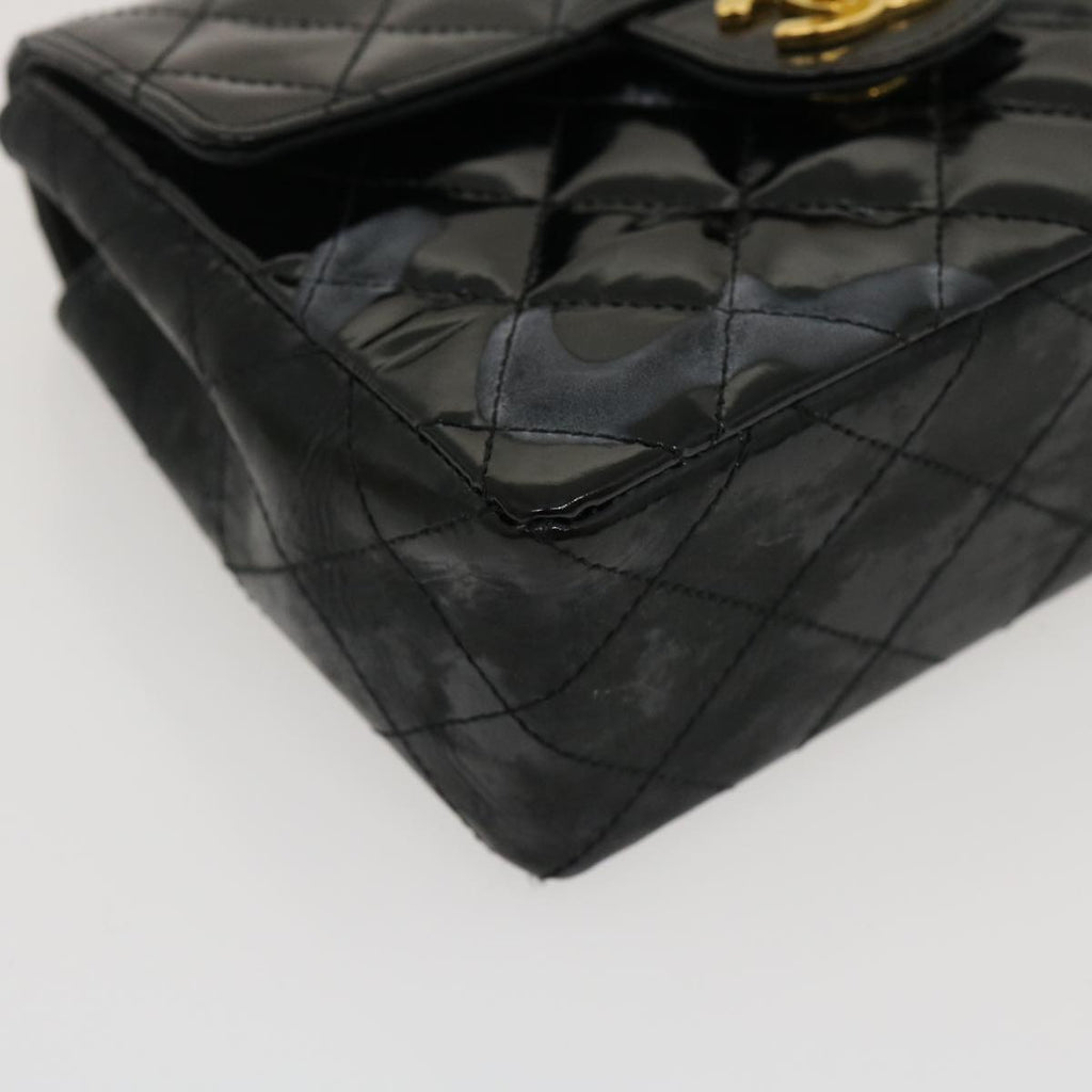 CHANEL Mini Matelasse Chain Flap Shoulder Bag Enamel Black Gold CC  ar6839A