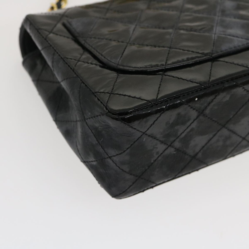 CHANEL Mini Matelasse Chain Flap Shoulder Bag Enamel Black Gold CC  ar6839A