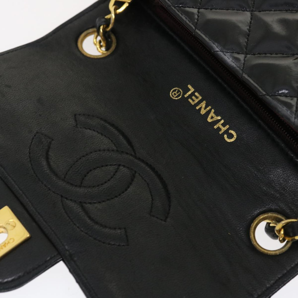 CHANEL Mini Matelasse Chain Flap Shoulder Bag Enamel Black Gold CC  ar6839A
