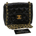 CHANEL Mini Matelasse Chain Flap Shoulder Bag Enamel Black Gold CC  ar6839A