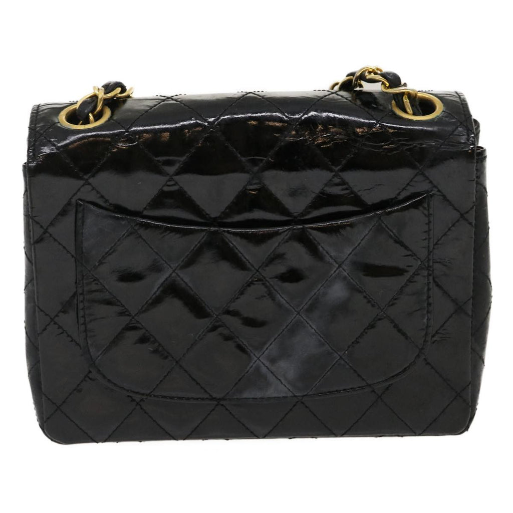 CHANEL Mini Matelasse Chain Flap Shoulder Bag Enamel Black Gold CC  ar6839A