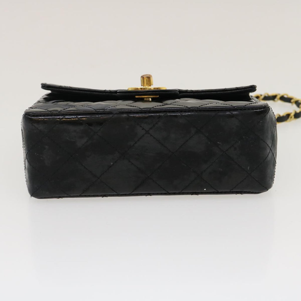 CHANEL Mini Matelasse Chain Flap Shoulder Bag Enamel Black Gold CC  ar6839A