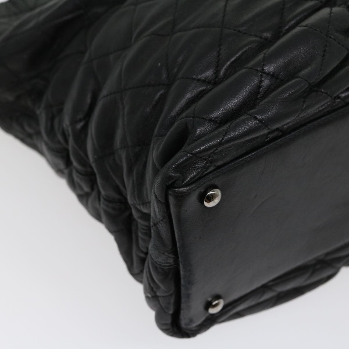 CHANEL Chain Matelasse Tote Bag Lamb Skin Black CC Auth ar7246A