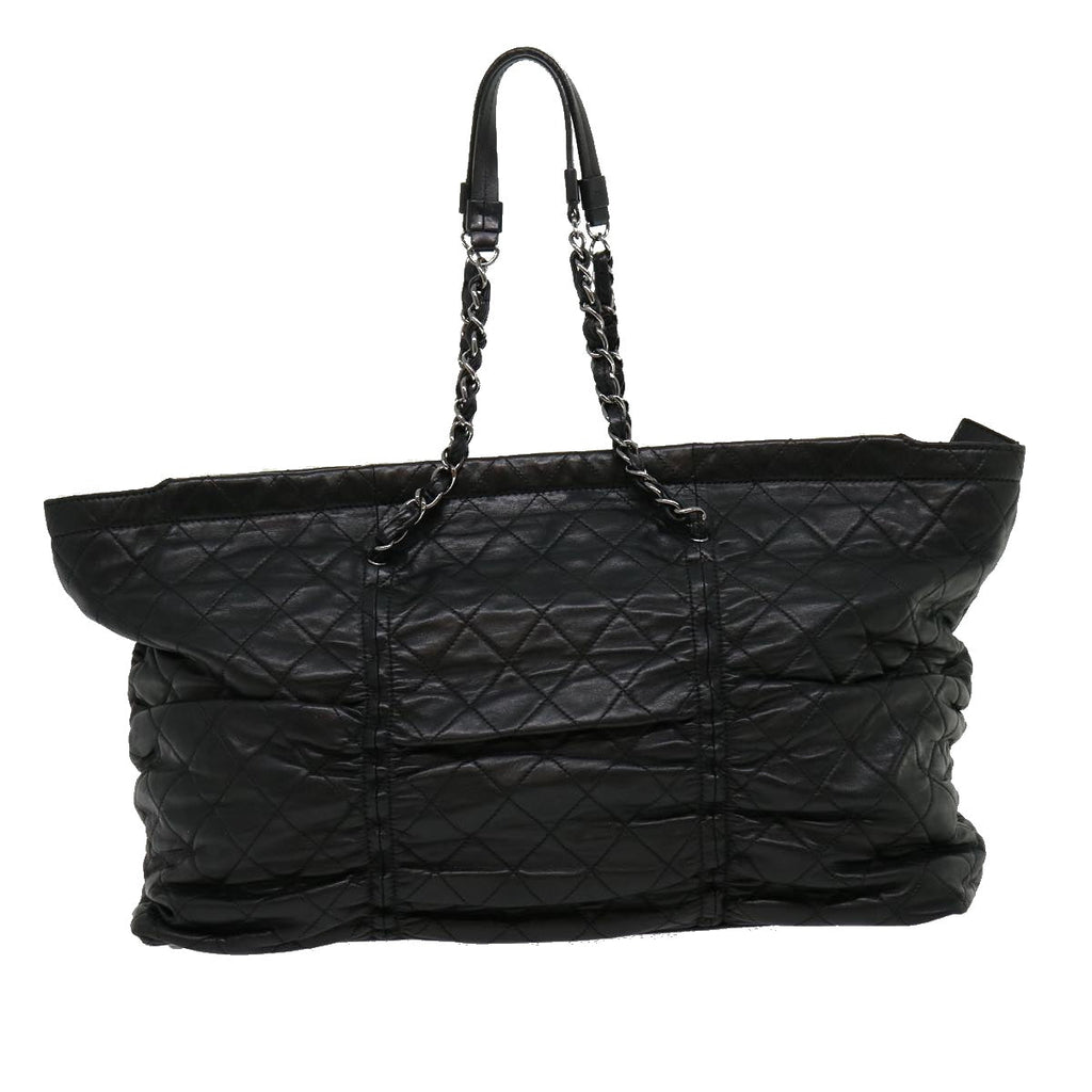 CHANEL Chain Matelasse Tote Bag Lamb Skin Black CC Auth ar7246A