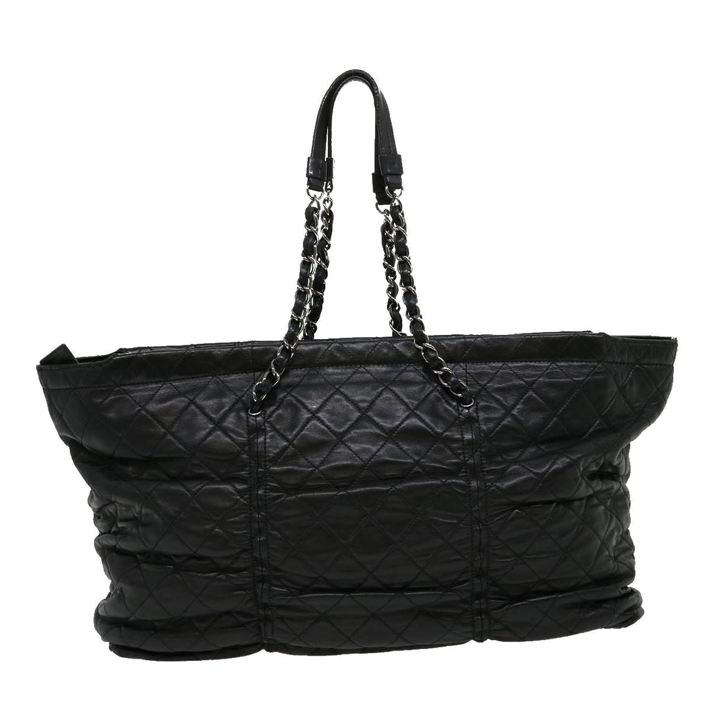CHANEL Chain Matelasse Tote Bag Lamb Skin Black CC Auth ar7246A