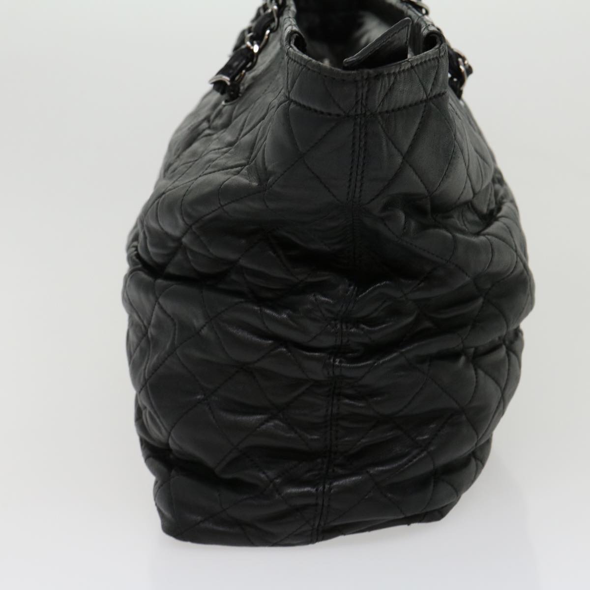 CHANEL Chain Matelasse Tote Bag Lamb Skin Black CC Auth ar7246A