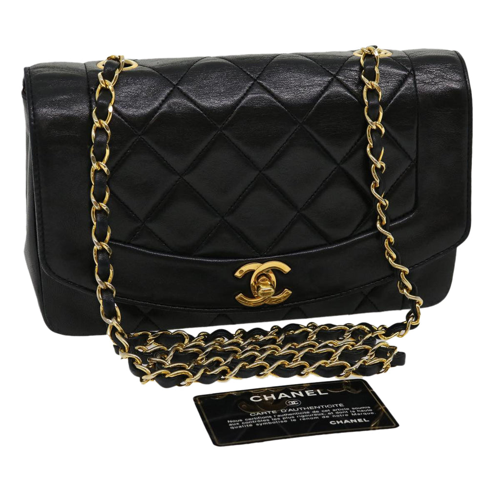 CHANEL Matelasse Diana Turn Lock Chain Shoulder Bag Lamb Skin Black  ar7368A