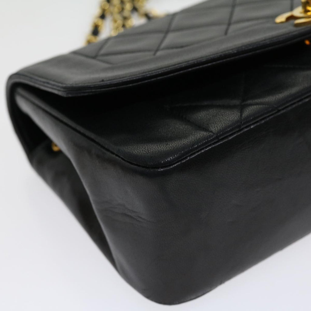 CHANEL Matelasse Diana Turn Lock Chain Shoulder Bag Lamb Skin Black Auth ar7368A