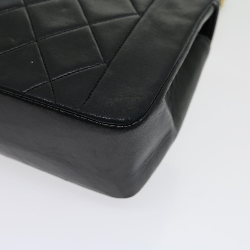 CHANEL Matelasse Diana Turn Lock Chain Shoulder Bag Lamb Skin Black  ar7368A