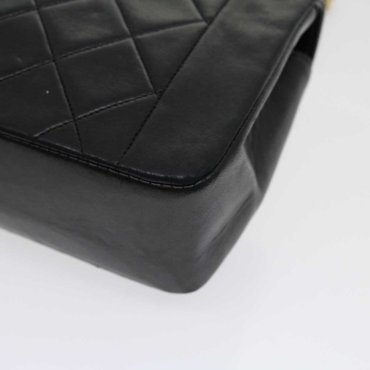 CHANEL Matelasse Diana Turn Lock Chain Shoulder Bag Lamb Skin Black Auth ar7368A
