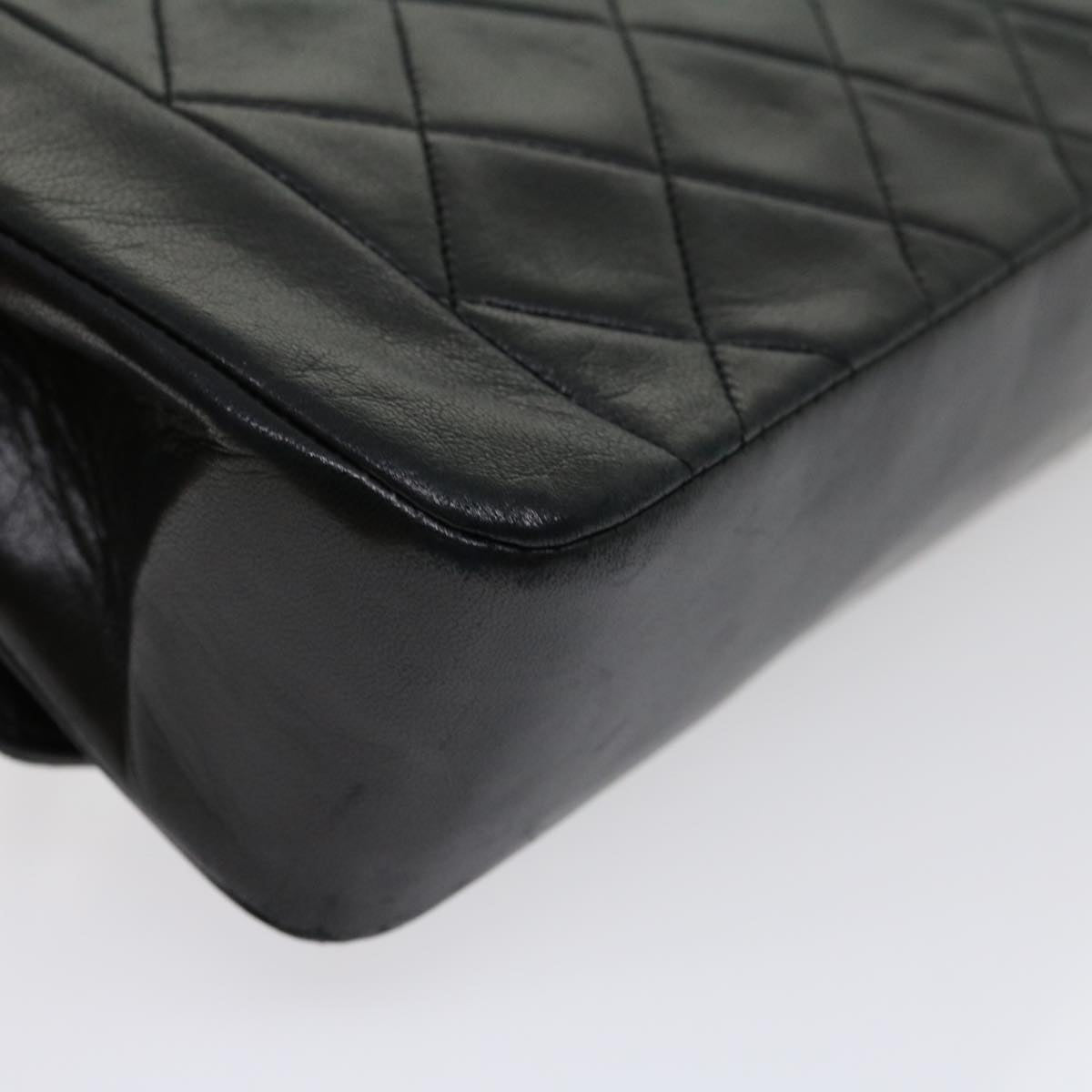 CHANEL Matelasse Diana Turn Lock Chain Shoulder Bag Lamb Skin Black Auth ar7368A