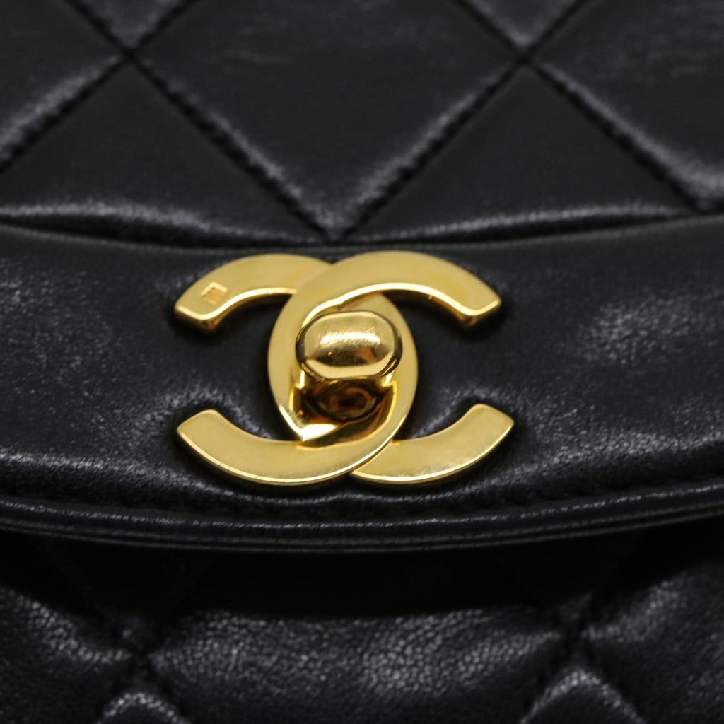 CHANEL Matelasse Diana Turn Lock Chain Shoulder Bag Lamb Skin Black  ar7368A