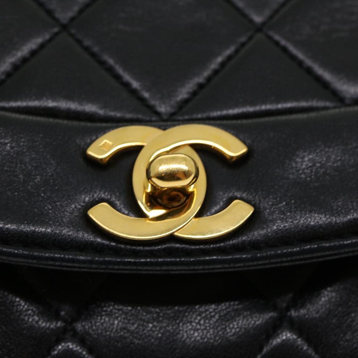 CHANEL Matelasse Diana Turn Lock Chain Shoulder Bag Lamb Skin Black  ar7368A