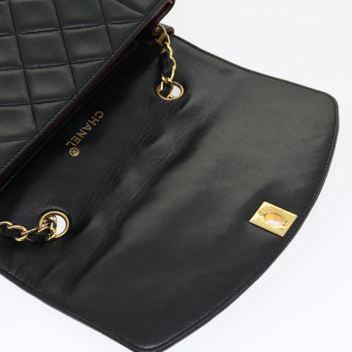 CHANEL Matelasse Diana Turn Lock Chain Shoulder Bag Lamb Skin Black  ar7368A