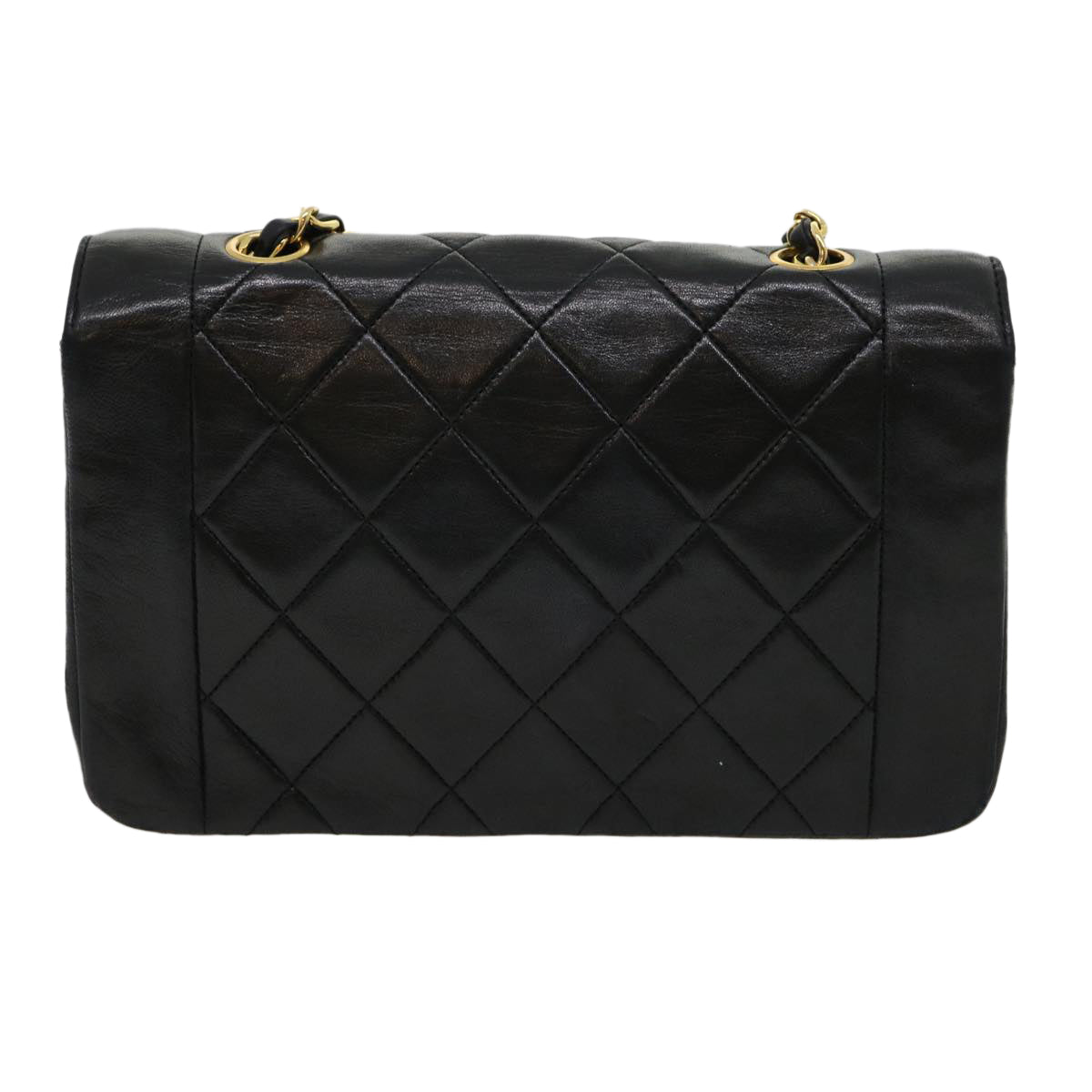 CHANEL Matelasse Diana Turn Lock Chain Shoulder Bag Lamb Skin Black Auth ar7368A
