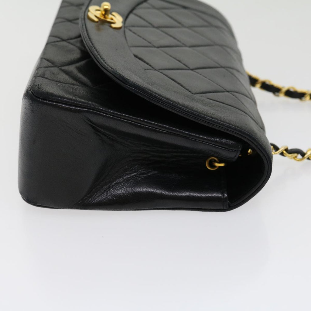 CHANEL Matelasse Diana Turn Lock Chain Shoulder Bag Lamb Skin Black  ar7368A