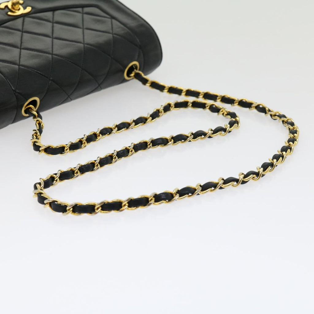 CHANEL Matelasse Diana Turn Lock Chain Shoulder Bag Lamb Skin Black  ar7368A