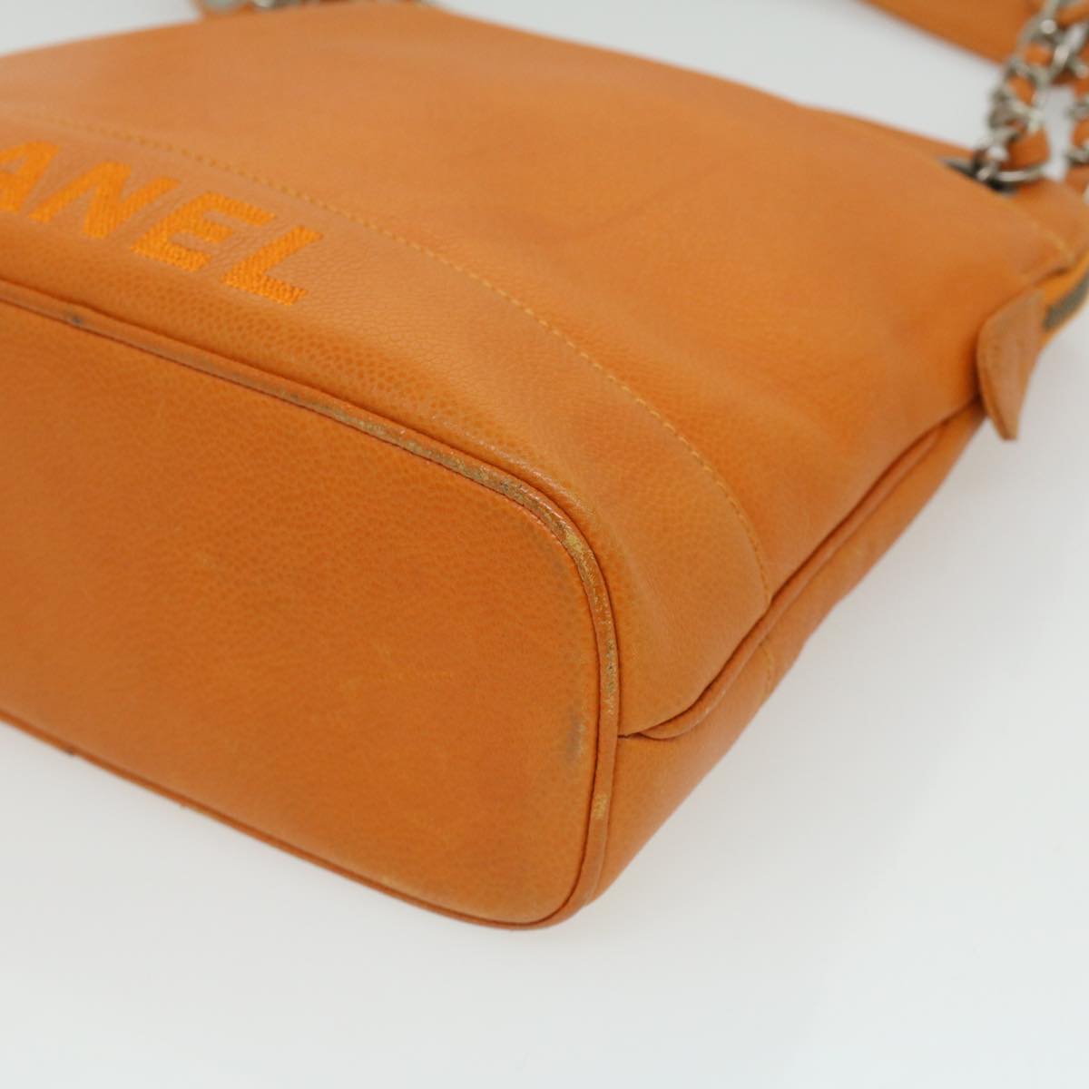 CHANEL Chain Shoulder Bag Caviar Skin Orange CC  ar8526