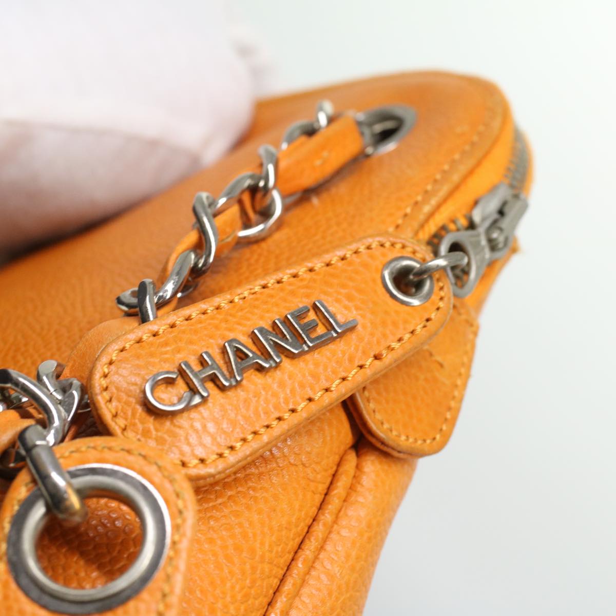 CHANEL Chain Shoulder Bag Caviar Skin Orange CC  ar8526