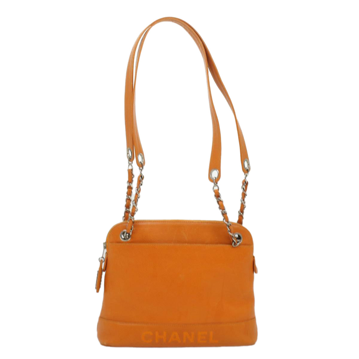 CHANEL Chain Shoulder Bag Caviar Skin Orange CC  ar8526