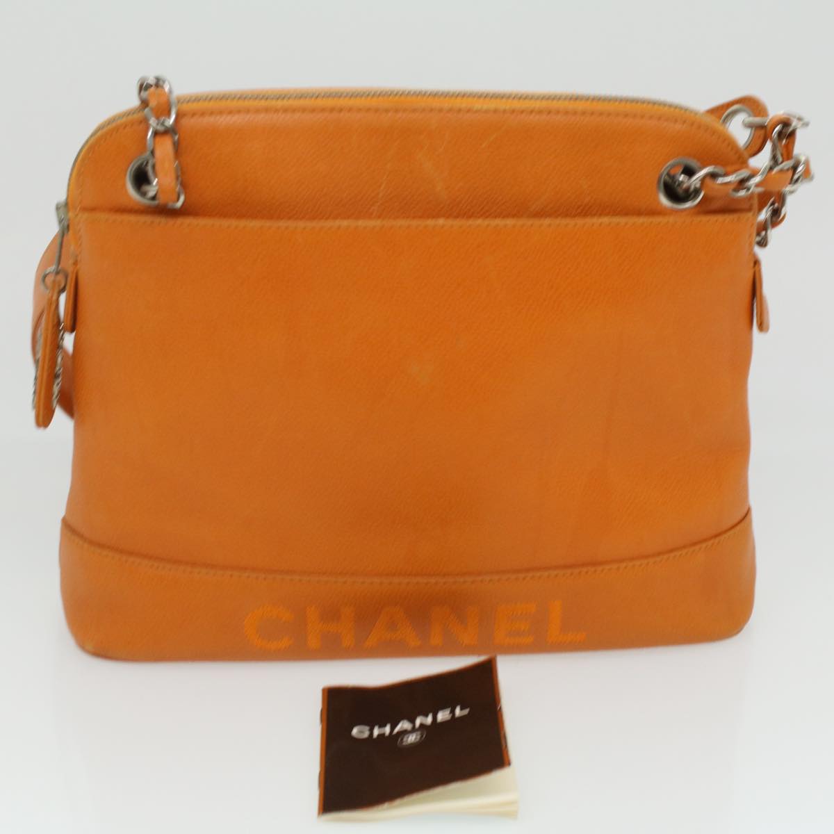 CHANEL Chain Shoulder Bag Caviar Skin Orange CC  ar8526