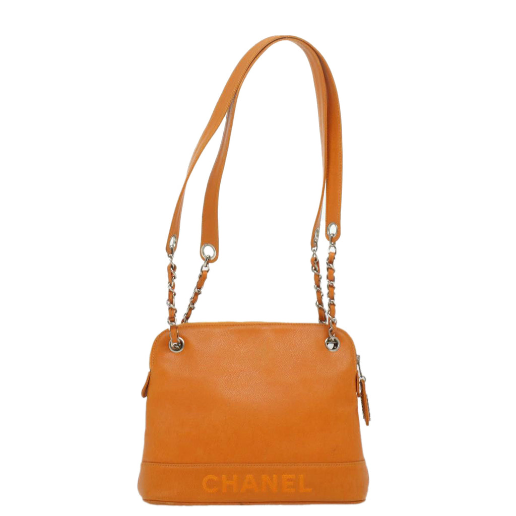 CHANEL Chain Shoulder Bag Caviar Skin Orange CC  ar8526