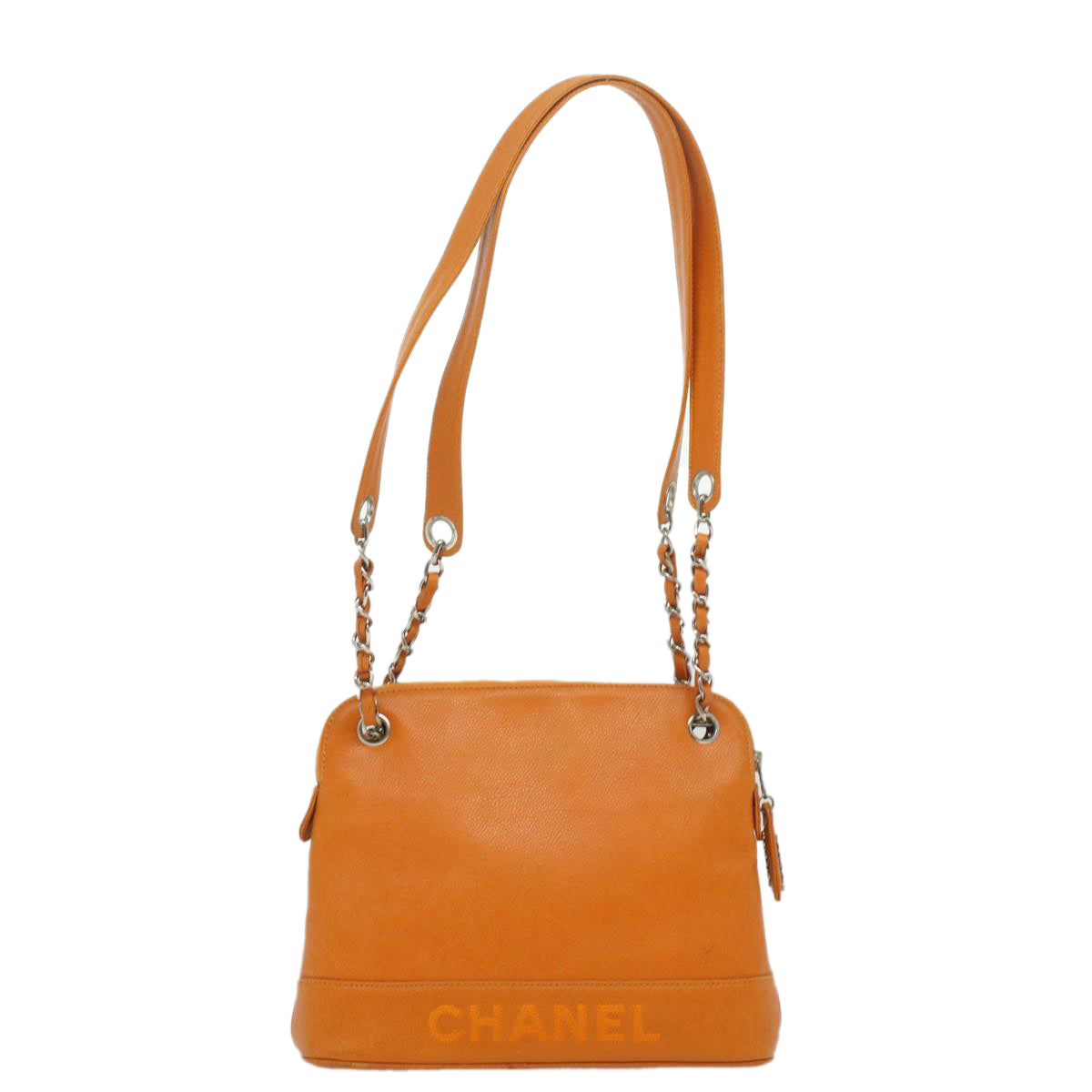 CHANEL Chain Shoulder Bag Caviar Skin Orange CC  ar8526