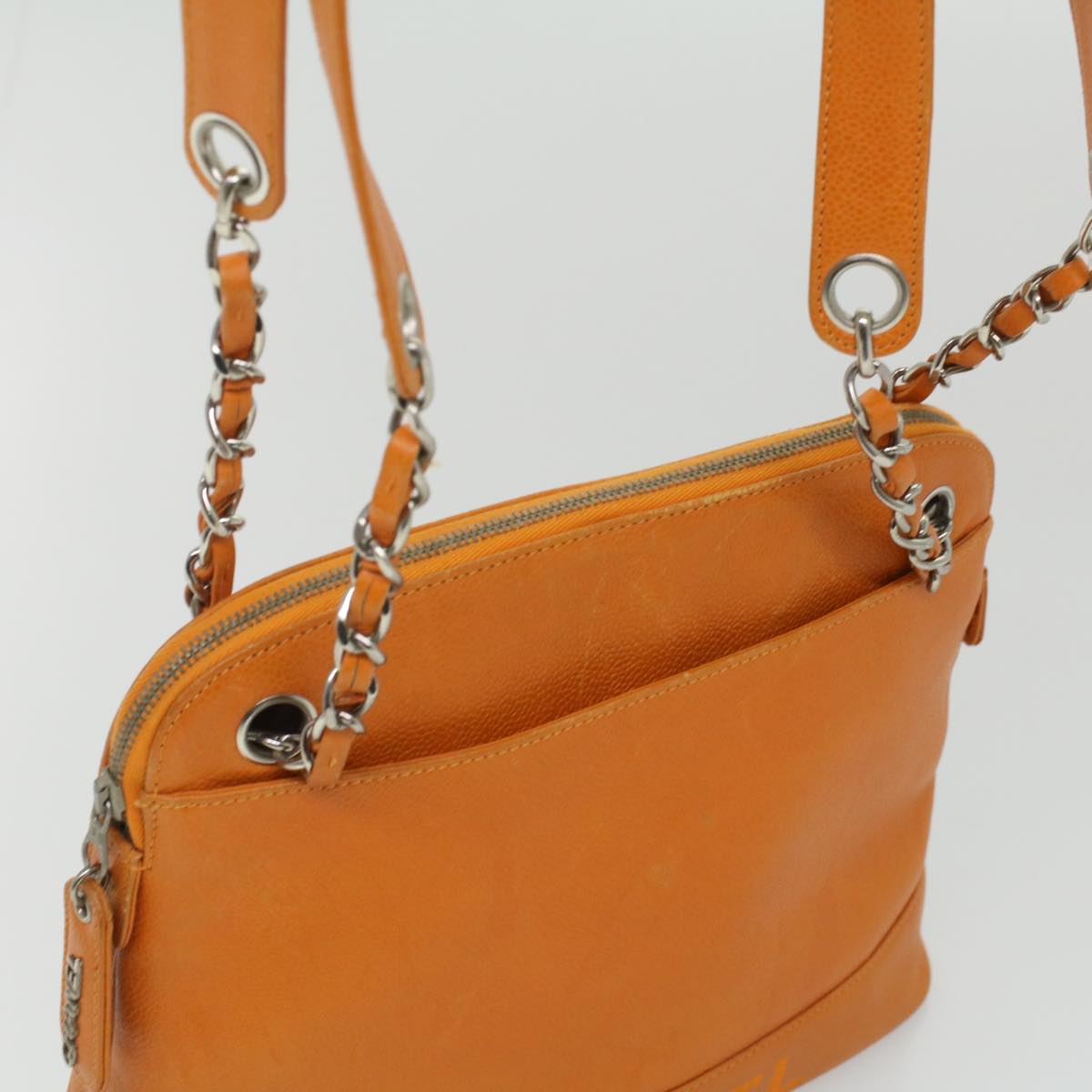 CHANEL Chain Shoulder Bag Caviar Skin Orange CC  ar8526