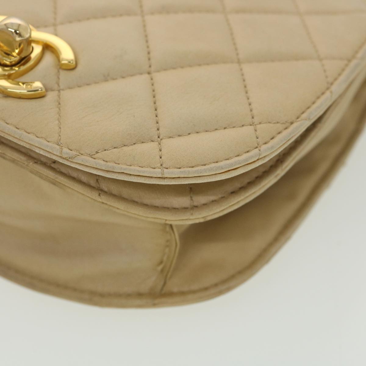 CHANEL Shoulder Bag Lamb Skin Beige CC Auth ar9074