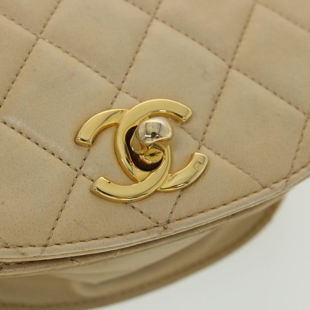 CHANEL Shoulder Bag Lamb Skin Beige CC Auth ar9074