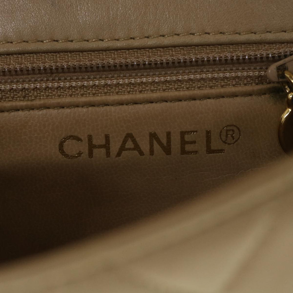 CHANEL Shoulder Bag Lamb Skin Beige CC  ar9074
