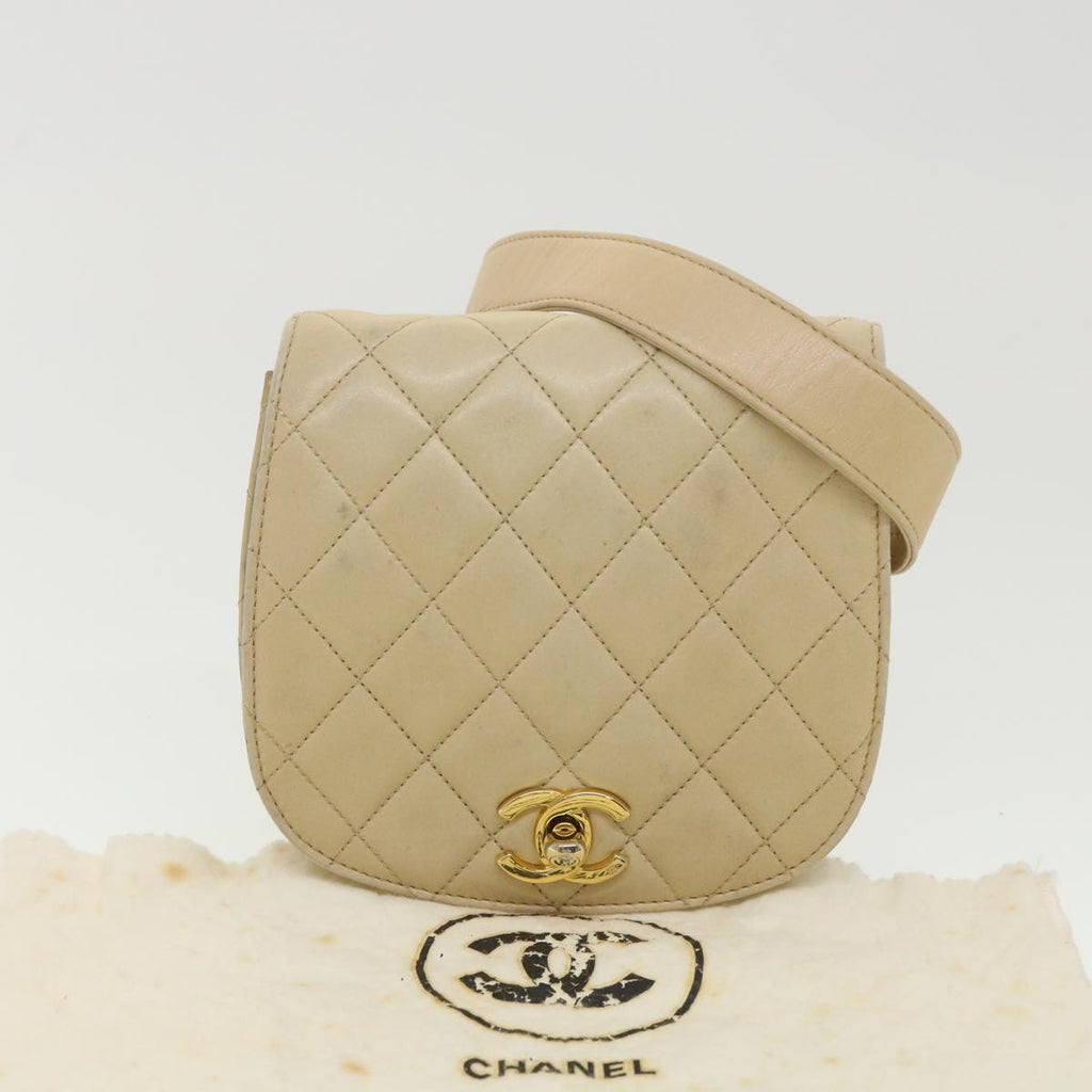 CHANEL Shoulder Bag Lamb Skin Beige CC  ar9074