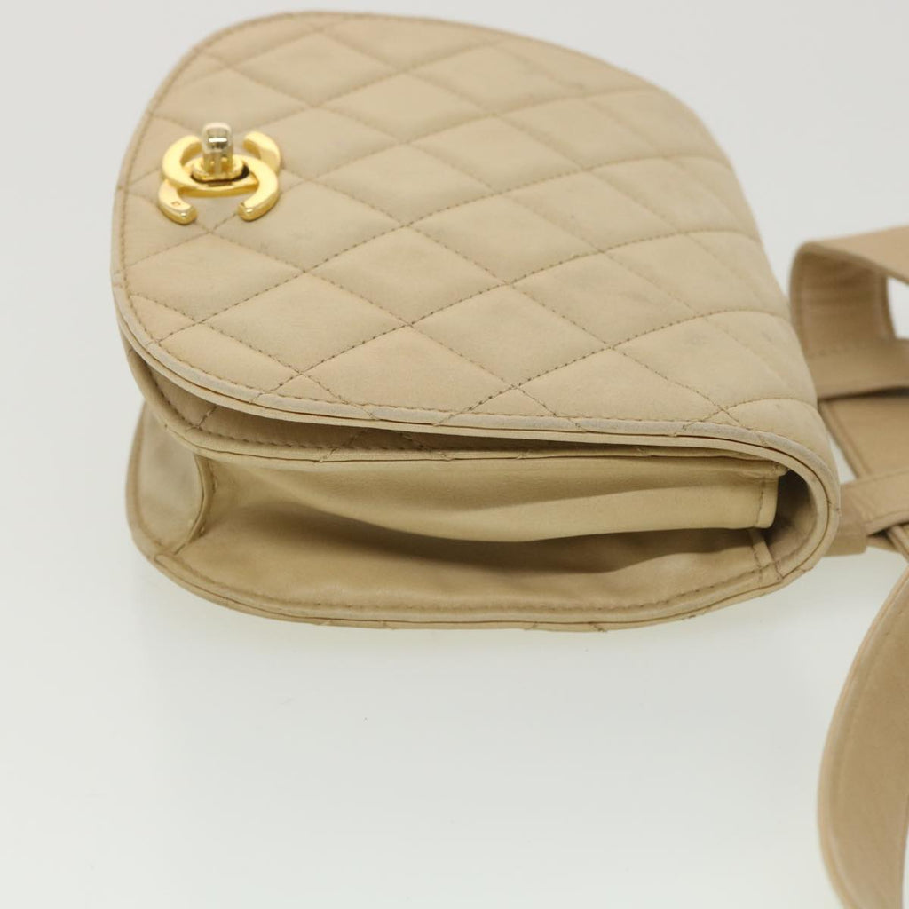 CHANEL Shoulder Bag Lamb Skin Beige CC Auth ar9074